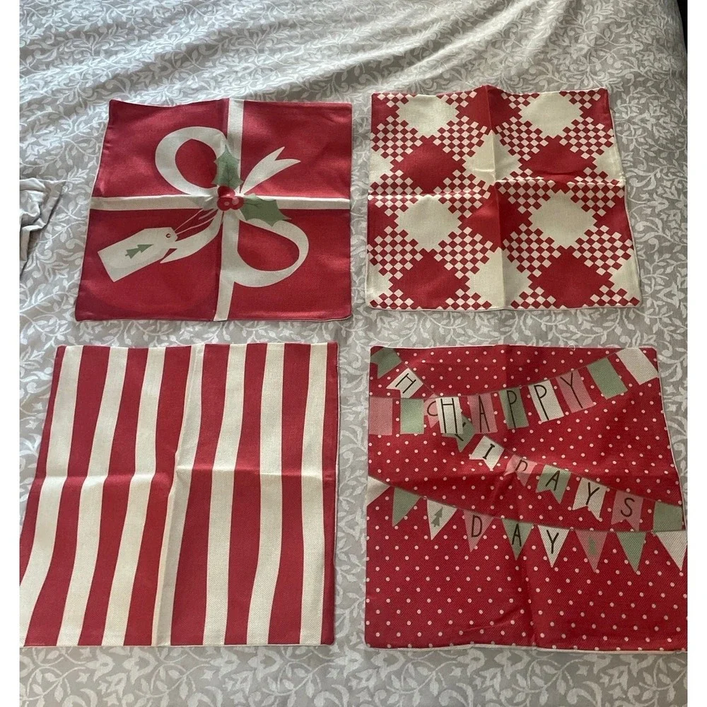 Set of 4 Festive Holiday Pillow‎ Covers (B45)